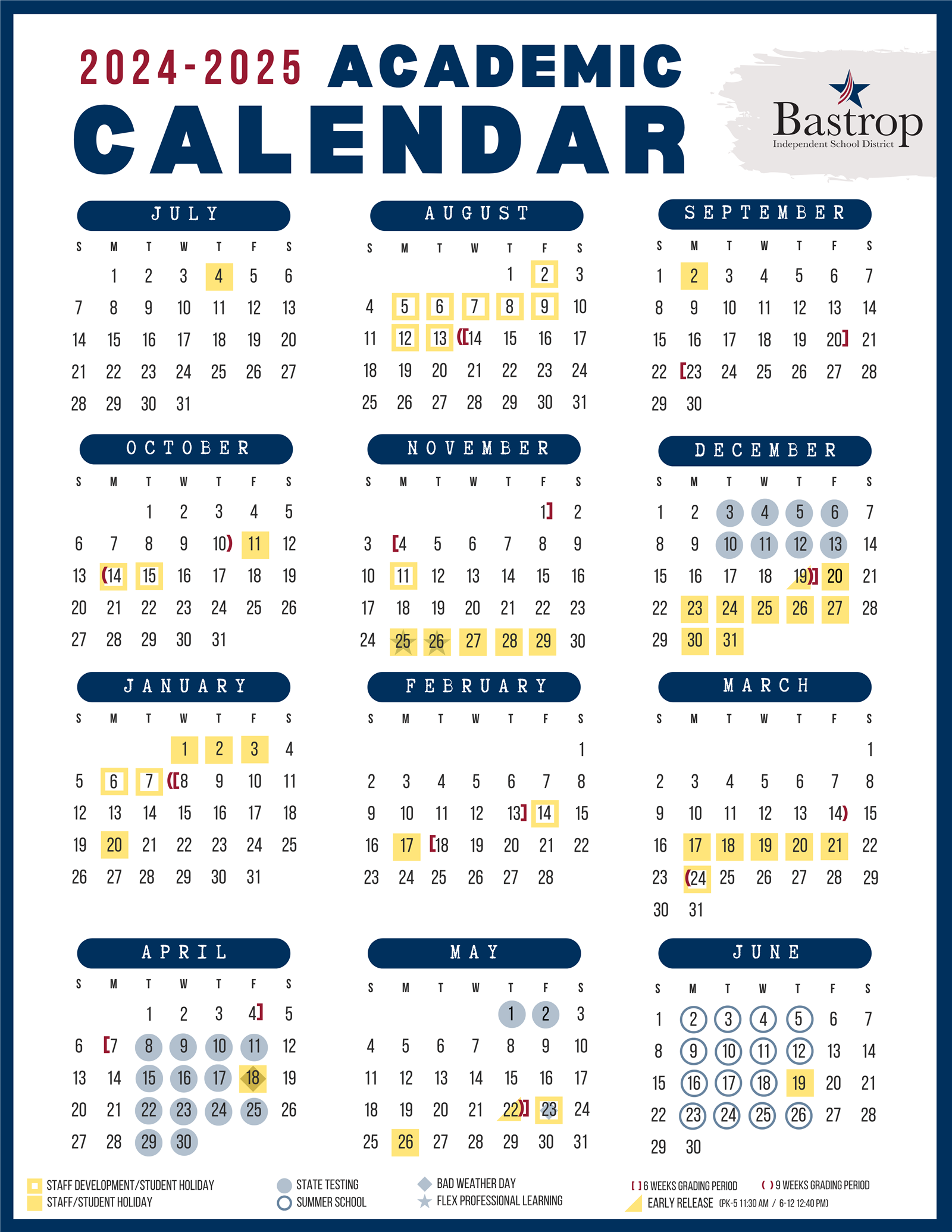 Links to pdf of calendar